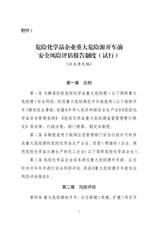 危险化学品企业重大危险源开车前安全风险评估报告制度（试行）（征求意见稿）.doc
