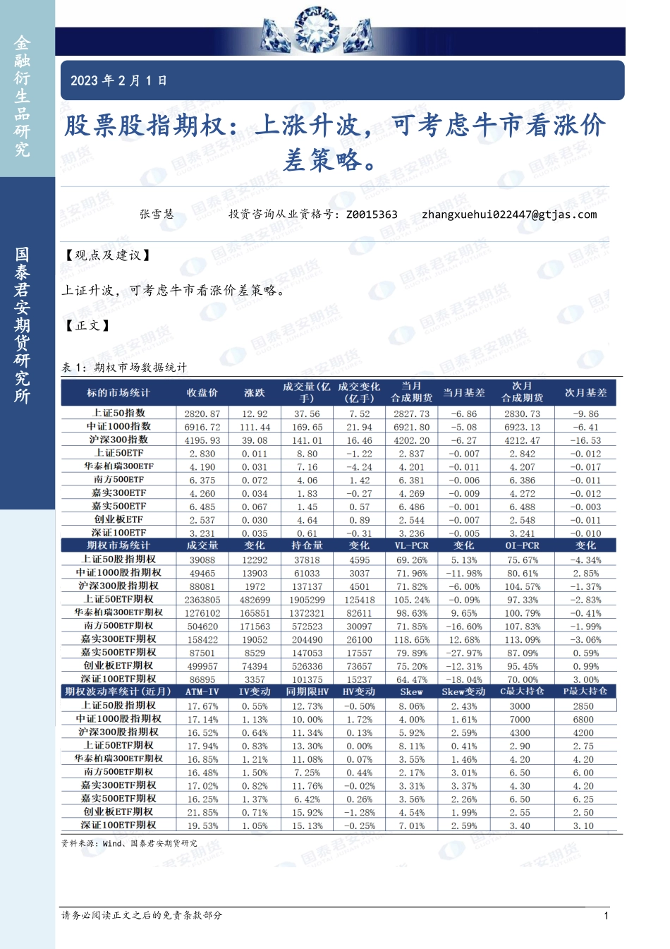股票股指期权：上涨升波，可考虑牛市看涨价差策略-20230201-国泰君安期货-32页.pdf_第1页