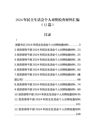 2024年民主生活会个人对照检查材料汇编（12篇）.docx