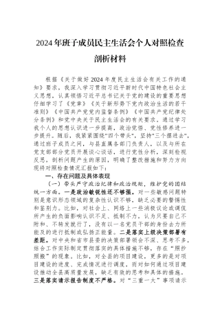 2024年班子成员民主生活会个人对照检查剖析材料.docx