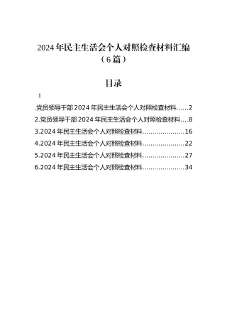 2024年民主生活会个人对照检查材料汇编（6篇）.docx