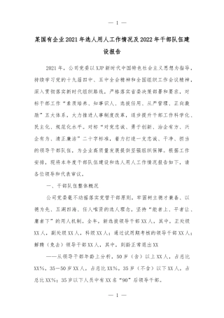 某国有企业2021年选人用人工作情况及2022年干部队伍建设报告