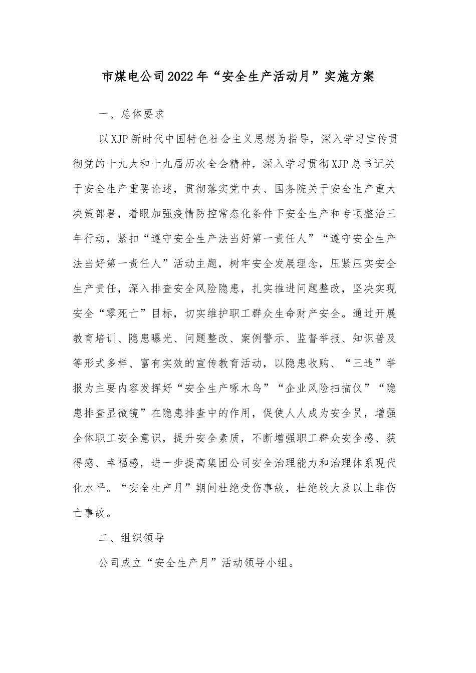 市煤电公司2022年“安全生产活动月”实施方案_第2页