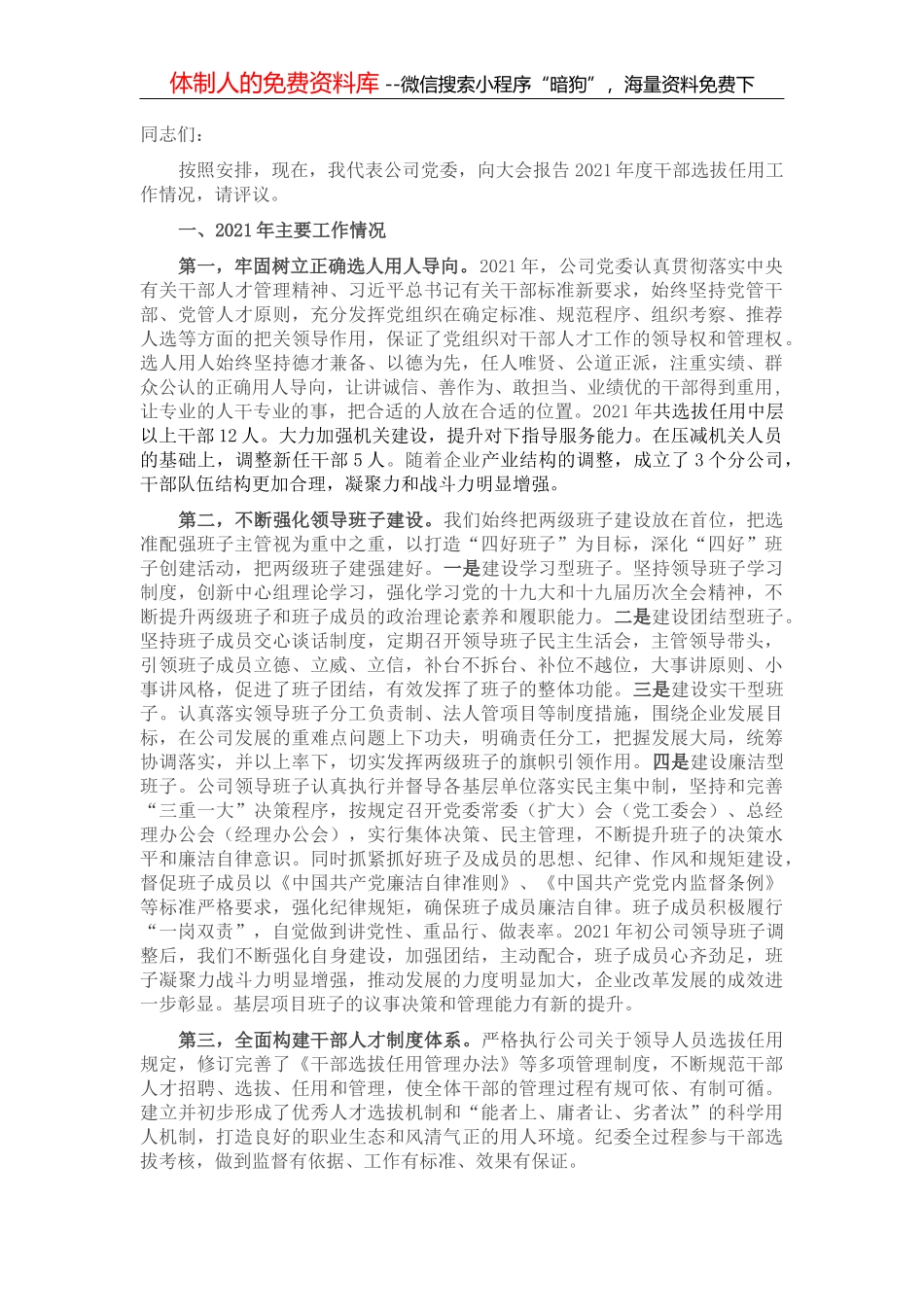 国企书记在年度干部选拔任用会议上的工作报告_第2页