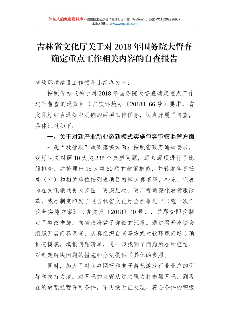 阜阳市人民政府金融工作办公室2018年国务院大督查自查报告_第1页