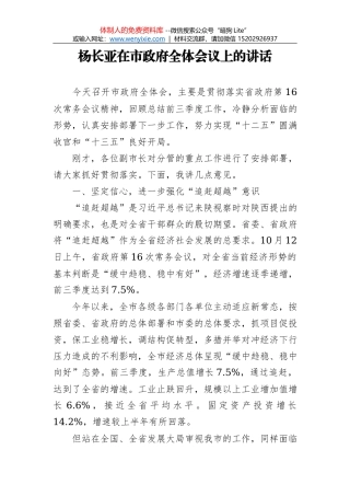 ——在市政府全体（扩大）会议上的讲话