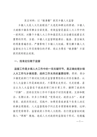 发言材料：以“敢善勤”抓实乡镇人大监督202210
