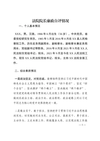 法院院长廉政自评情况202210