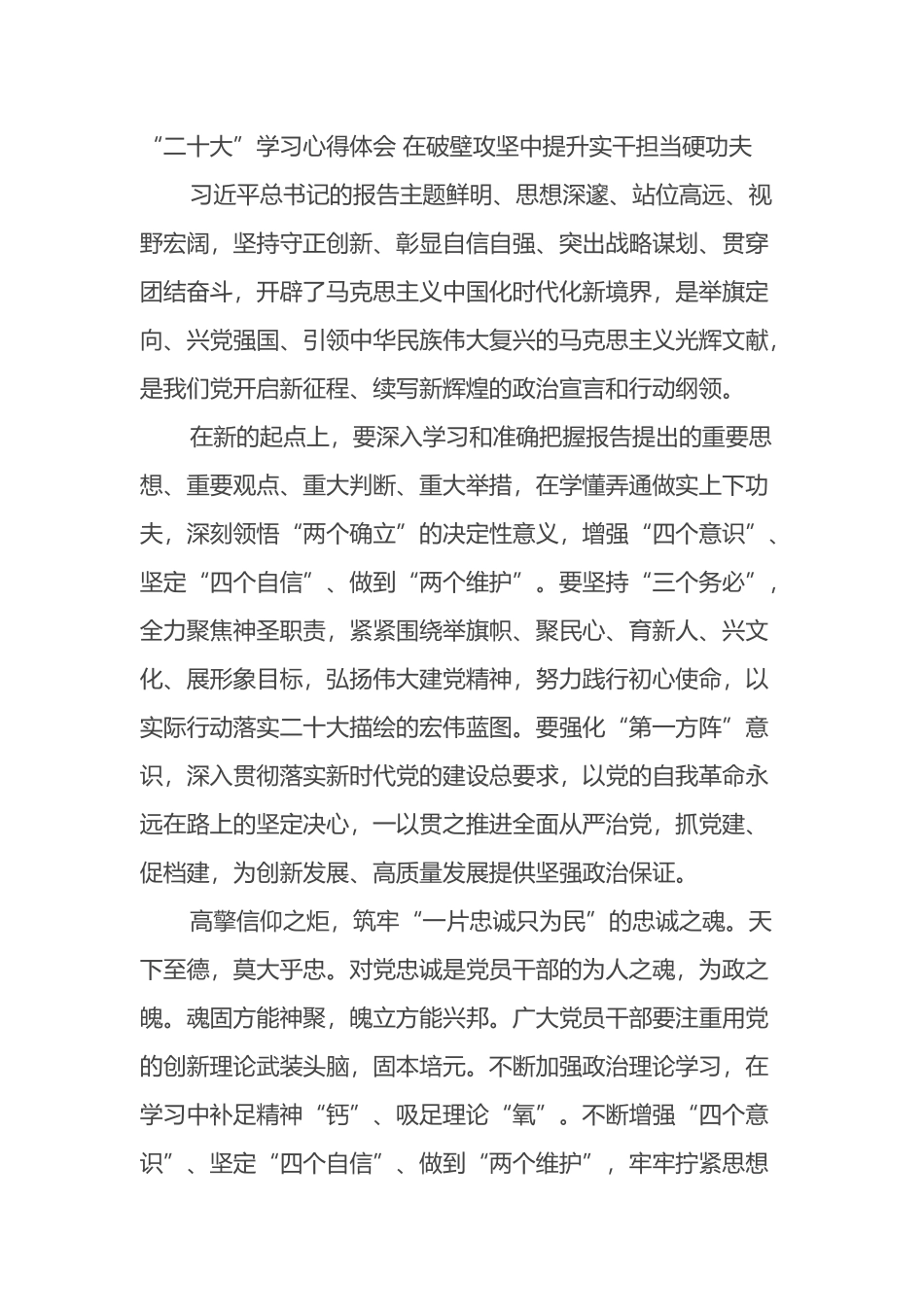 “二十大”学习心得体会 在破壁攻坚中提升实干担当硬功夫_第1页