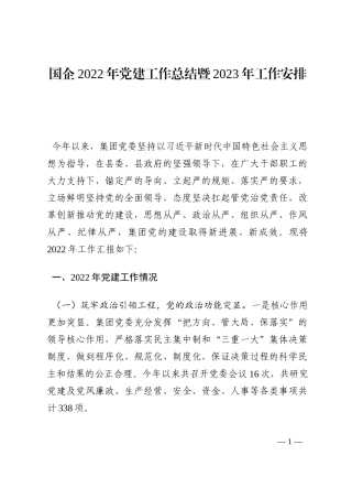 国企2022年党建工作总结暨2023年工作安排202210