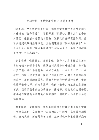 经验材料：坚持党建引领 打造美丽乡村202210