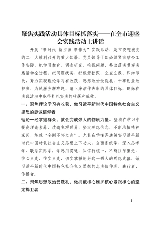 聚焦实践活动具体目标抓落实——在全市迎盛会实践活动上讲话202210
