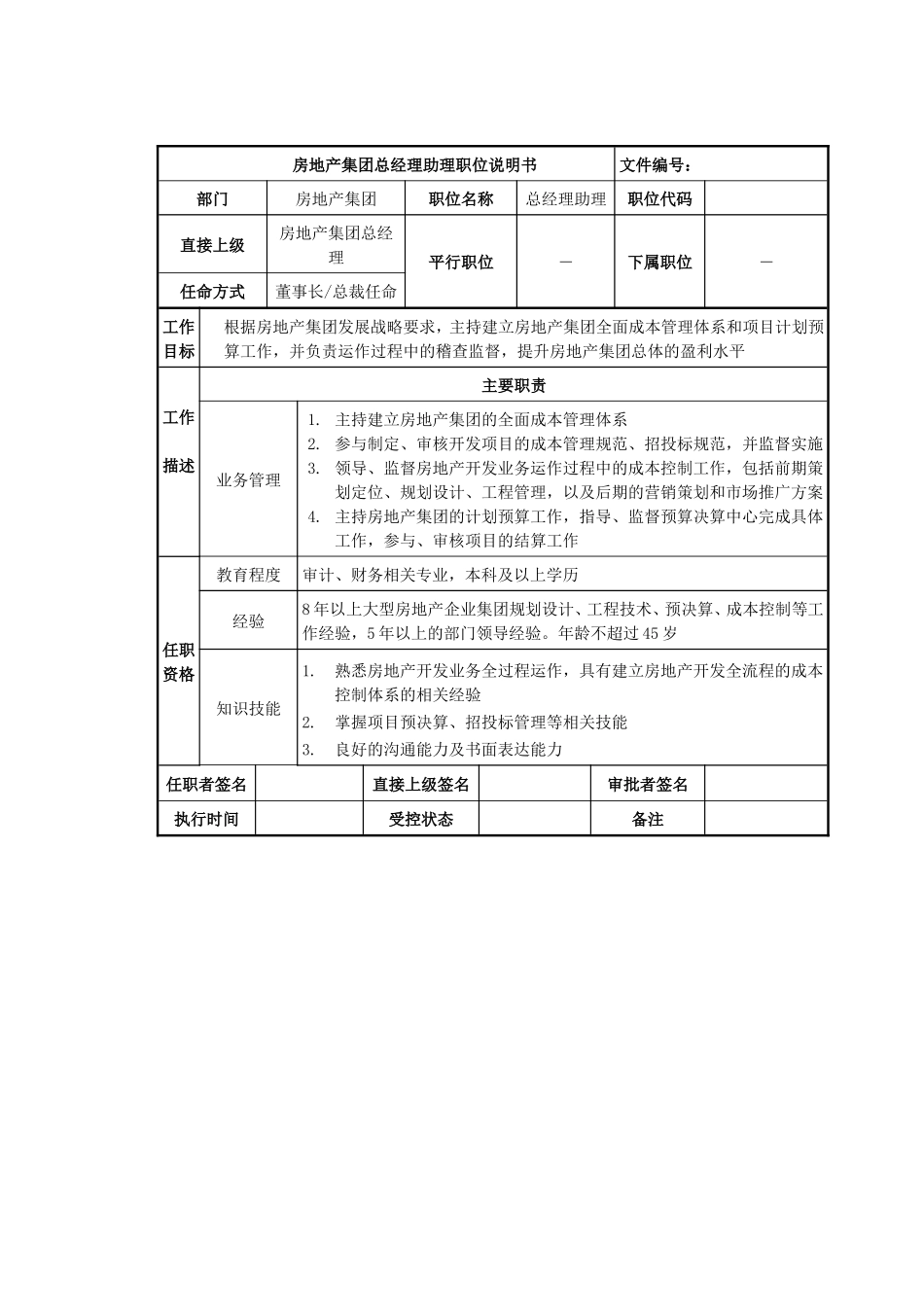 房地产集团总经理助理岗位说明书_第2页