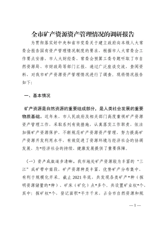 全市矿产资源资产管理情况的调研报告202210