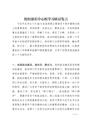 组织部长中心组学习研讨发言202210