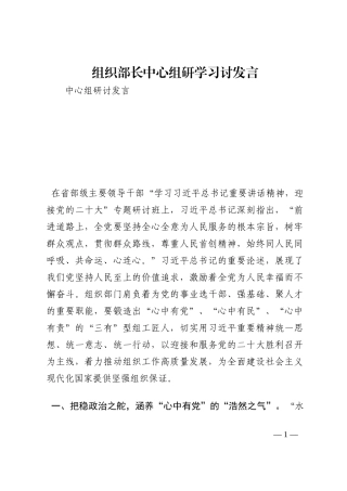 组织部长中心组研学习讨发言202210