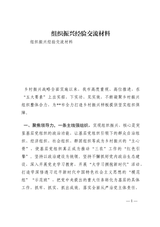 组织振兴经验交流材料202210