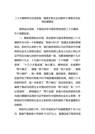 盛会精神学习交流发言：围绕主责主业主题学习 聚焦文化自信自强落实202211