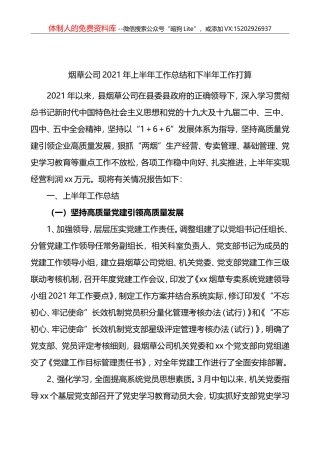 2021年烟草公司上半年工作总结和下半年工作打算范文