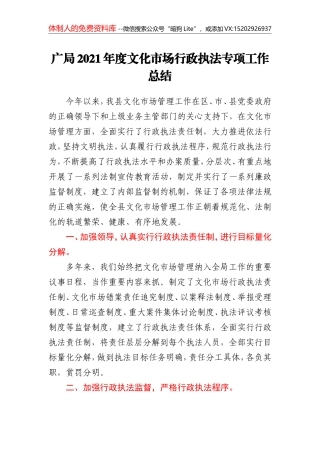2021年度文化市场行政执法专项工作总结