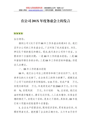 在公司201X年度务虚会上的发言