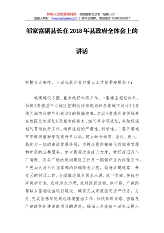 邹家富副县长：在2018年县政府全体会上的讲话