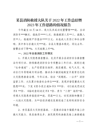 某县消防救援大队关于2022年工作总结暨2023年工作思路的情况报告