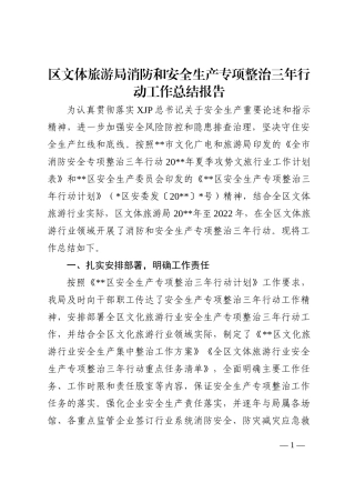 区文体旅游局消防和安全生产专项整治三年行动工作总结报告