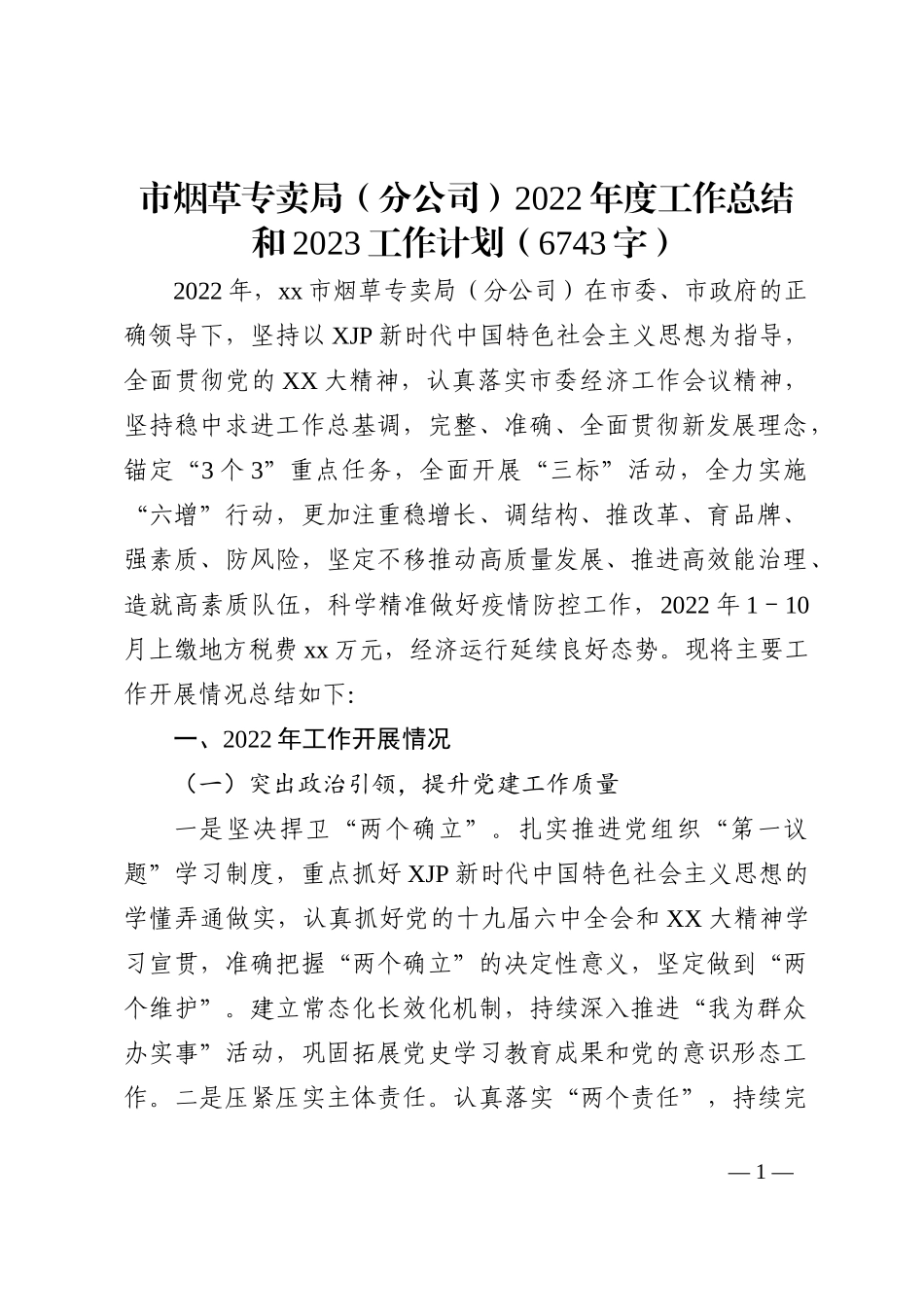 市烟草专卖局（分公司）2022年度工作总结和2023工作计划_第1页