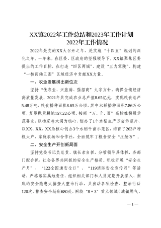 镇2022年工作总结和2023年工作计划