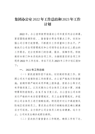 集团办公室2022年工作总结和2023年工作计划202212