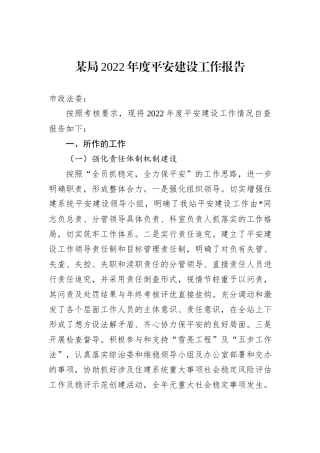 某局2022年度平安建设工作报告202212