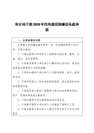 审计局干部2020年作风建设和廉洁从政承诺