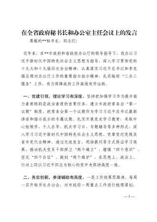 在全省政府秘书长和办公室主任会议上的发言202210
