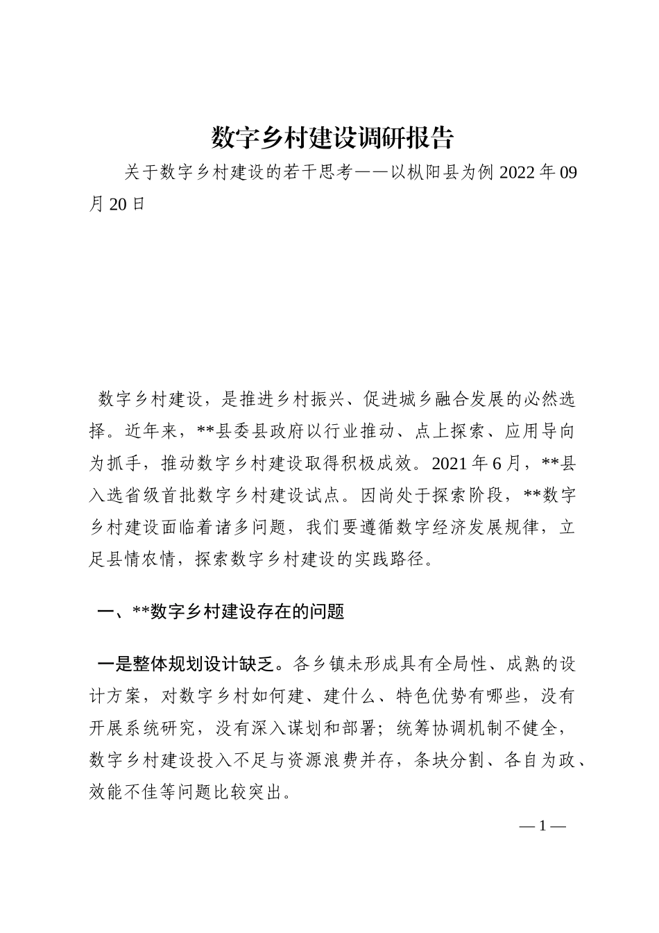 数字乡村建设调研报告202210_第1页