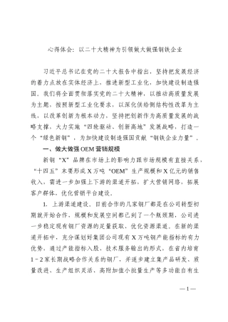 集团公司学习二十大心得体会：以二十大精神为引领做大做强钢铁企业（国企）202210