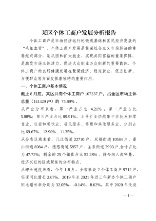 某区个体工商户发展分析报告202210