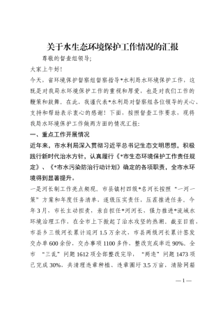 关于水生态环境保护工作情况的汇报202210
