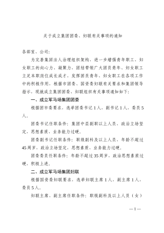 关于成立集团团委、妇联有关事项的通知202210