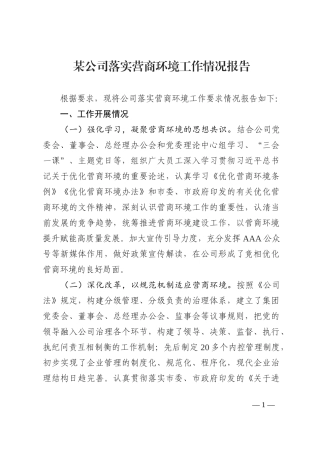 某公司落实营商环境工作情况报告202210