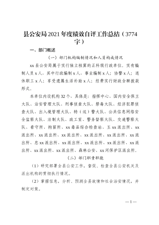 县公安局2021年度绩效自评工作总结202210