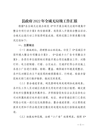 县政府2022年全域无垃圾工作汇报202210