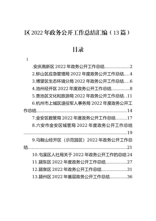 区2022年政务公开工作总结汇编（13篇）