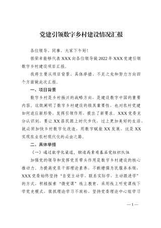 党建引领数字乡村建设情况汇报