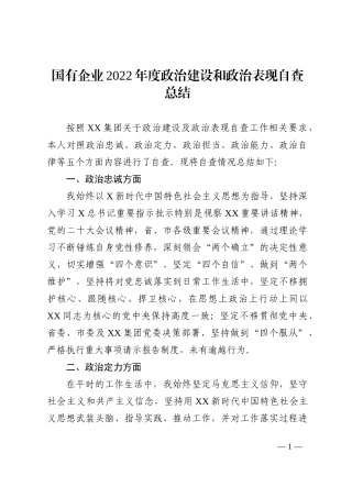 国有企业2022年度政治建设和政治表现自查总结