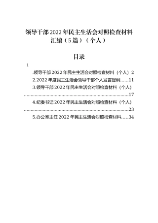 领导干部2022年民主生活会对照检查材料汇编（5篇）（个人）