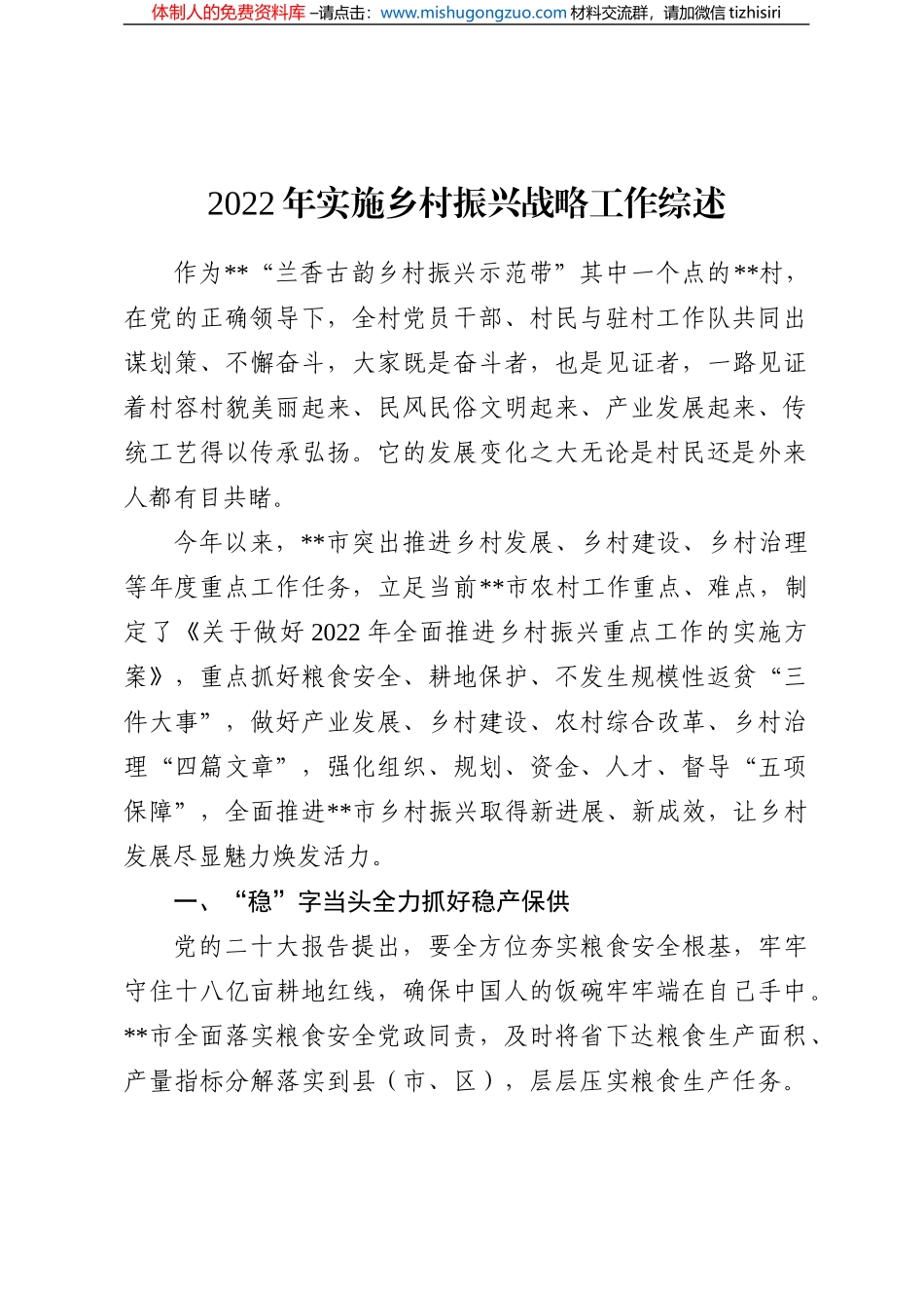 2022年实施乡村振兴战略工作综述_第1页