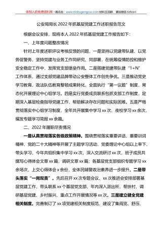 公安局局长2022年抓基层党建工作述职报告范文