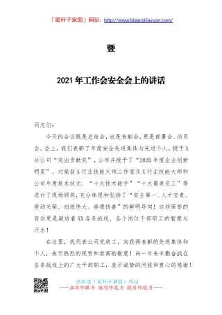 20210311在公司职代会暨2021年工作会安全会上的讲话