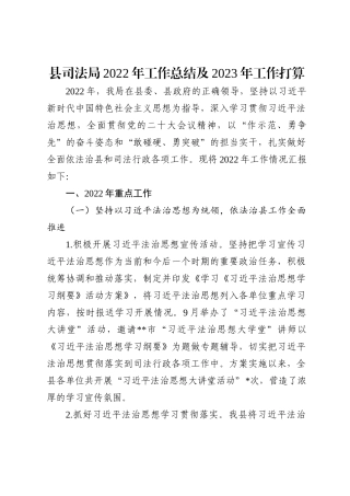 县司法局2022年工作总结及2023年工作打算